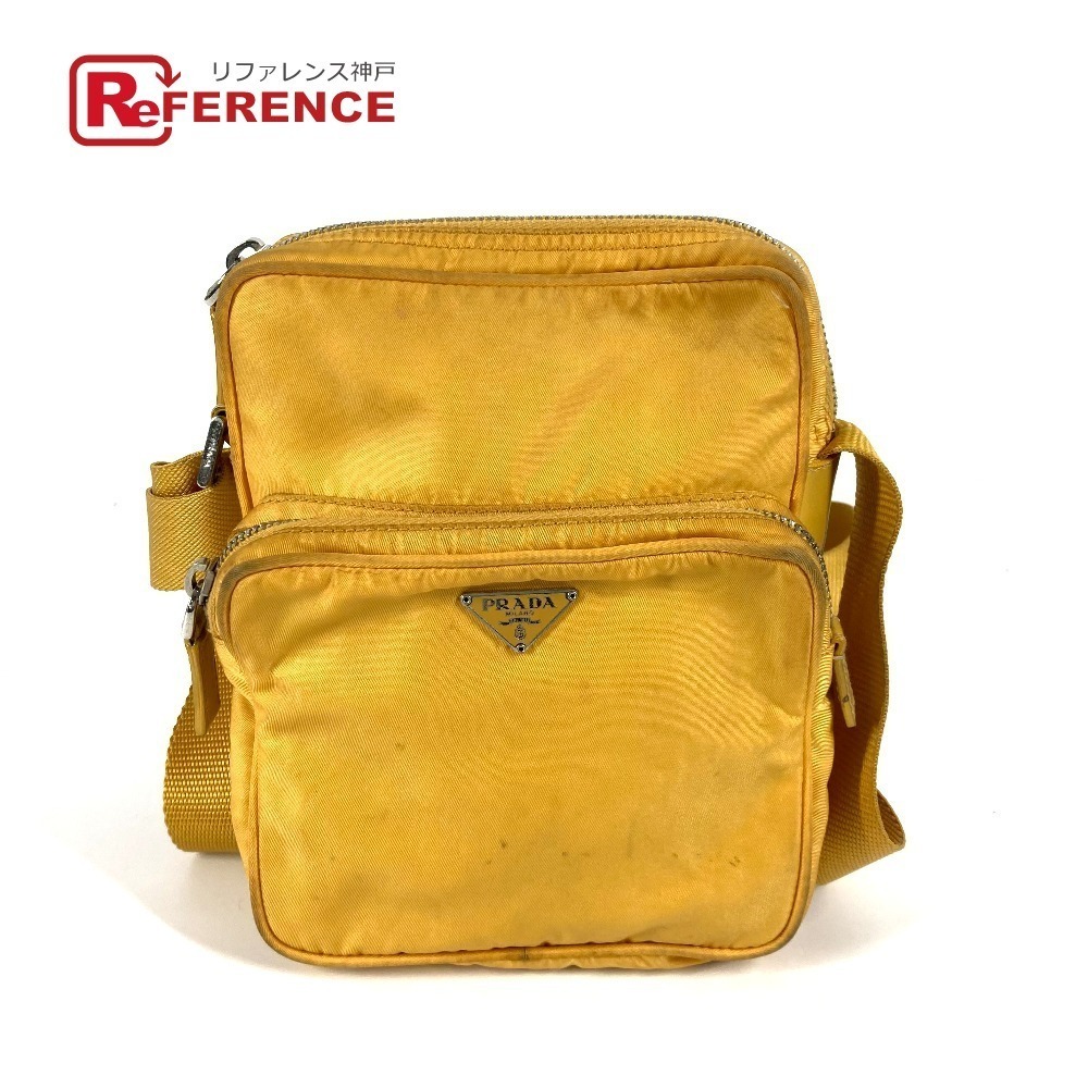 Prada Triangle Logo Plat Bag Pochette Shoulder Nylon Yellow